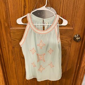 Ellison flowy tank, Teal with coral and white.